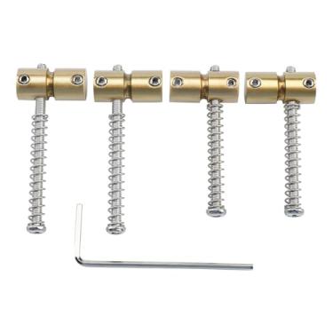 Imagem de OVSAL Pacote com 4 selas de ponte para baixo elétrico de latão, espaçamento de cordas, selas de baixo de 19 mm, compatíveis com peças de reposição de baixo elétrico de 4 cordas (cor natural de latão)