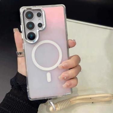 Imagem de Capa com alça de pulso gradiente para Samsung 25 24 Ultra S23 Plus 24 FE A55 A35 A25 A16 Capa com carregamento sem fio, branca, para Samsung S25Plus