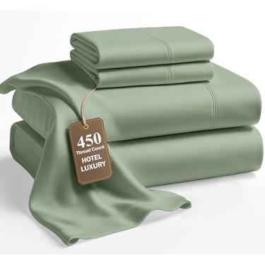Imagem de LANE LINEN Lençóis California King - Conjunto de lençóis Cal King com 4 peças, 450 fios, 100% algodão, bolso profundo, refrigeração, hotel luxuoso - verde iceberg