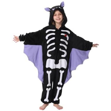 Imagem de BAOPLAYKIDS Fantasia de morcego esqueleto para crianças, meninas, meninos, unissex, flanela, com capuz, animal, fantasia de Halloween, cosplay para crianças de 6 a 7 anos
