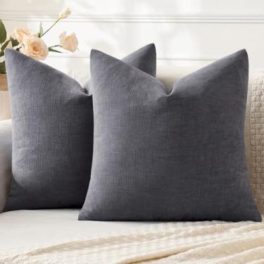 Imagem de MIULEE Capas de almofada cinza para sofá 45 x 45 cm, conjunto de 2 fronhas quadradas decorativas de chenille macio, casa de fazenda, para sofá, sala de estar, cama