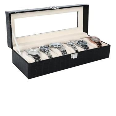 Imagem de Caixa Organizadora para 6 Relógios, Preta, 30 x 7,5 x 10,5 cm, com Fechadura e Forro em Veludo