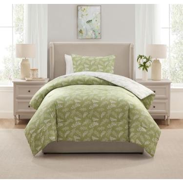 Imagem de Nestl Conjunto de edredom solteiro/solteiro GG – Conjunto de cama de solteiro verde sálvia em uma bolsa, 2 peças, reversível, conjunto de cama floral macio para dormitório universitário, edredom