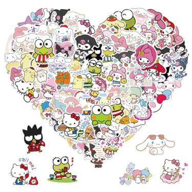 Imagem de Adesivos de desenho animado Sanrio 100 peças para garrafas de água bagagem de laptop, Hello Cat Kitty Kuromi Mymelody Cinnamoroll adesivos para adultos adolescentes decalques de vinil à prova d'água