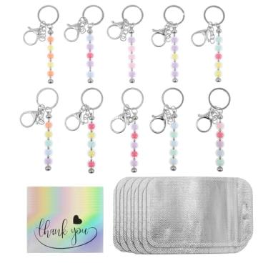 Imagem de ZFLYCANP Conjunto de 80 porta-chaves com contas, kit de fabricação de contas de metal, chaveiros DIY para iniciantes em decoração