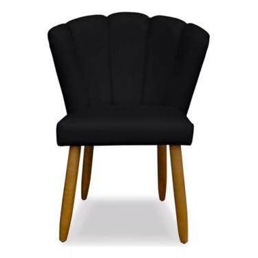 Imagem de Poltrona Flor Veludo Flor Decorativa para Sala, Quarto, Escritório e Estética com Pés Palito – Preto