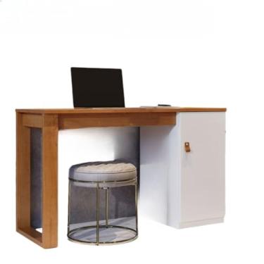 Imagem de Mesa de trabalho para escritório e sala de estudo com gavetas e prateleiras multiuso(Canela Branco)