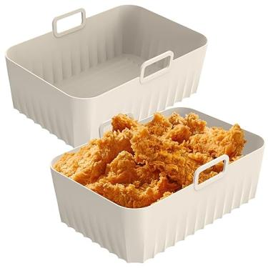 Imagem de 2 peças de forro de silicone para fritadeira a ar com alça reutilizável, bandeja de fritadeira a ar, panela retangular, acessórios resistentes ao calor, podem ser lavados na lava-louças 8,4 × 5,7 ×