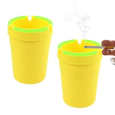 Imagem de Wogomz 2 peças de cinzeiro de carro que brilha no escuro com tampa, suporte de copo autoextinguível portátil, bandeja de cinzas, à prova de fumaça, à prova de cheiro, lata de lixo, balde de cigarro