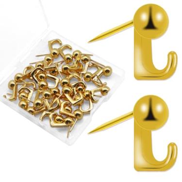 Imagem de 30 peças de tachas de metal para parede, tachinhas para decoração de pendurar na parede, pregos de decoração resistentes para pendurar, pequenos ganchos para parede, drywall, quadro de cortiça