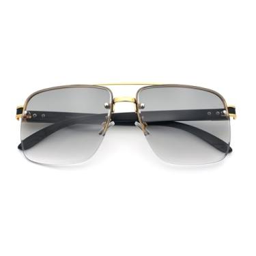 Imagem de Óculos de sol masculino retangular ponte dupla meia aro braço mob ouro preto - fumê