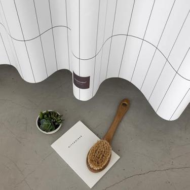 Imagem de onesevennine Cortina de chuveiro de designer coreana – sem costura, resistente à água (180 cm L x 188 cm C) grade estreita - preta - Inclui 12 ganchos de plástico para fácil configuração