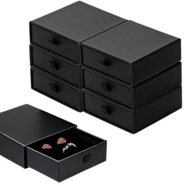 Imagem de MULIANBOX Caixa de presente pequena para joias, 9 x 9 x 1,45 cm, pacote com 6 caixas de joias quadradas pretas de papelão, colar, pulseira, organizador de brincos, estojo de armazenamento para