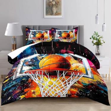 Imagem de Raphus cucullatus Jogo de edredom de basquete, solteiro, esportivo, para meninos, decoração esportiva para meninos, tamanho solteiro