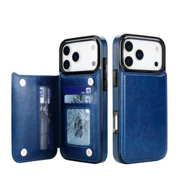 Imagem de LYJSMGZ Capa com suporte de cartão para Iphone17pro Max/17/17Pro/17Air, suporte oculto 2 em 1, compartimentos traseiros magnéticos, capa de telefone à prova de choque, azul, 17Pro