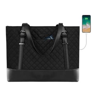 Imagem de Bolsa para Laptop 14"-15.6" Preta, Impermeável com Porta USB Integrada, Ideal para Trabalho, Viagem e Faculdade, Design Elegante, Leve e Funcional, Bolsos Organizados para Acessórios, Cartões e Mais