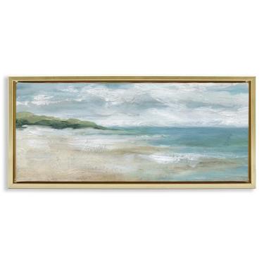 Imagem de Stupell Industries Arte de parede em tela flutuante emoldurada dourada com expansão costeira, design de Carol Robinson, 28 x 63 cm