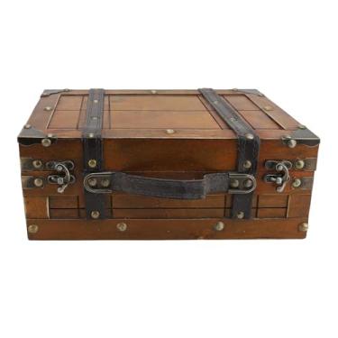 Imagem de QANYEGN Mão pequeno vintage, caixa de armazenamento decorativo sintético, pequeno baú de tesouro de madeira decorativa para lembranças, viagens e organização doméstica