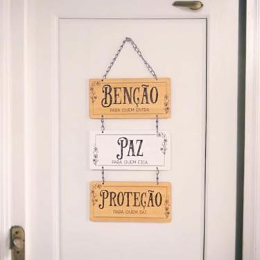 Imagem de Placa Decorativa em MDF, Bênção Paz Proteção, 19,5 x 40 cm, Decoração para Porta