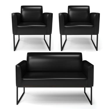 Imagem de Sofá Namoradeira Com 2 Poltronas Base Industrial Preto Marisa Corano D03 - D\'rossi Cor Preto