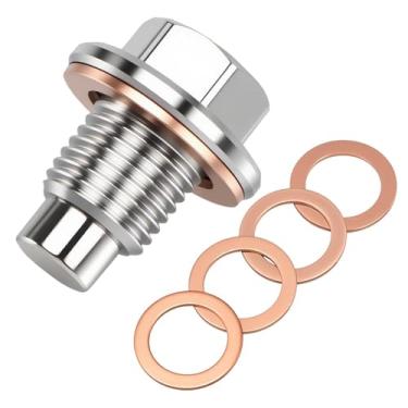 Imagem de KPALAG Bujão de drenagem de óleo magnético de aço inoxidável M12*1,25 (com 4 juntas de cobre extras, vedação antivazamento
