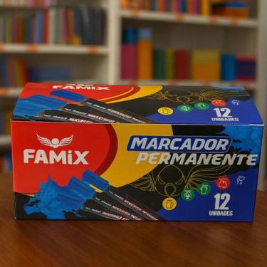 Imagem de Marcador Permanente Caixa com 12 Unidades - 3 Cores -Famix Ponta Chanf