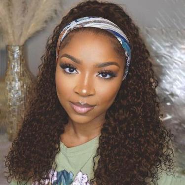 Imagem de Peruca com bandana Punmasa Deep Wave Chocolate Brown Human Hair