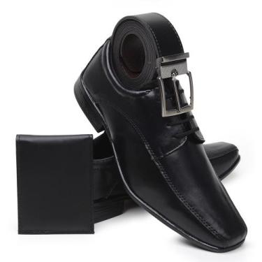 Imagem de Kit Social Sapato Preto West Line Carteira + Cinto, Preto, 38
