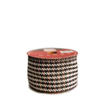 Imagem de Fita Aramada Decorativa De Natal Preto/Marrom/Branco 7cmx14m - Tok Da 
