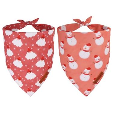 Imagem de ADOGGYGO Bandana para cães, lenço de Natal, babador, tecido durável, vermelho, verde, boneco de neve, bandanas de Natal para cães pequenos (pequeno)