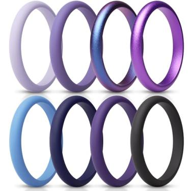 Imagem de ThunderFit Anel feminino fino e empilhável de silicone, alianças de casamento de silicone, 2,5 mm de largura e 2 mm de espessura, pacote variado 1-12, 7.5 - 8 (18.2mm), Silicone, Sem pedra preciosa