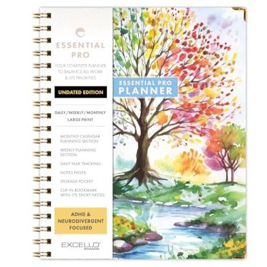 Imagem de ESSENTIAL PRO Agenda diária, semanal e mensal sem data, abas mensais, rastreamento diário, páginas de notas, bolso de armazenamento, marcador de página com notas adesivas (treze estações)