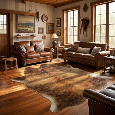 Imagem de B BENRON Tapete de couro bovino ocidental, tapetes de pele de vaca sintética para sala de estar, quarto, decoração de casa, tapete antiderrapante fofo com peles e peles irregulares de animais, malhado