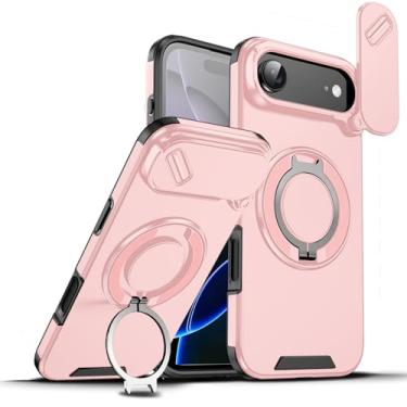 Imagem de Dteck Capa de telefone à prova de choque para iPhone 17 Air (6,5 polegadas, versão 2025) com capa deslizante para câmera, suporte de anel giratório, compatível com acessório MagSafe, capa magnética