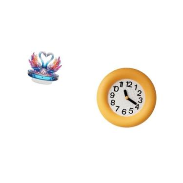 Imagem de Fenteer Escultura de Mesa de Cisne de Acrílico, Ornamento, Relógio de Parede Analógico Contemporâneo, Redondo, Silencioso, de Madeira, para Cozinha, Sala de J