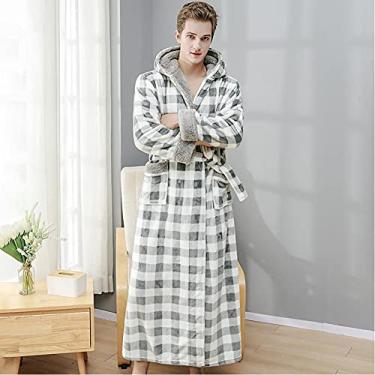 Imagem de ifgswopq Pijama masculino de patchwork xadrez outono e inverno com roupão quente
