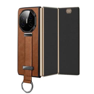 Imagem de LYJSMGZ Capa de couro para Huawei Mate XT, pulseira magnética galvanizada escalável com capa de suporte, capa antiderrapante flip à prova de choque, marrom, Mate XT