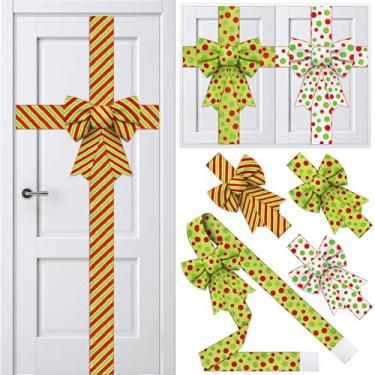 Imagem de Conjunto de 25 peças de decoração de fita para armário de Natal inclui laço grande para porta de armário e fita festiva listrada de 10 m de largura, decorações de Natal para guirlanda de árvore de