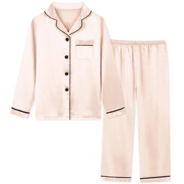 Imagem de Conjunto de pijamas femininos Schbbbta, cetim, 2 peças de champanhe br