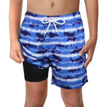 Imagem de Calções de banho LUCOWEE Toddler Boys com forro de cueca boxer azul