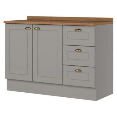 Imagem de Balcão com Tampo 2 Portas 3 Gavetas 120cm Americana Henn, Cinza