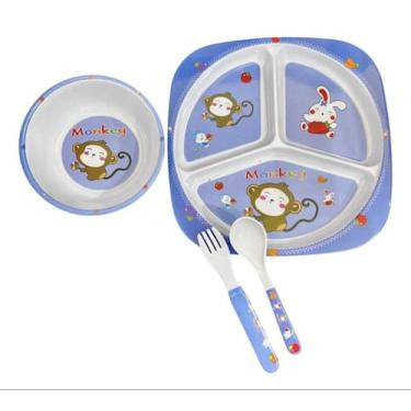 Imagem de Kit Refeição Infantil Prato Com Divisórias Para Papinha Bebê Pratinho 