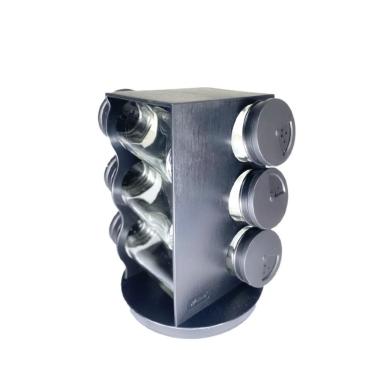 Imagem de Porta Condimentos Giratório Plástico Preto Com 06 Potes 80ml