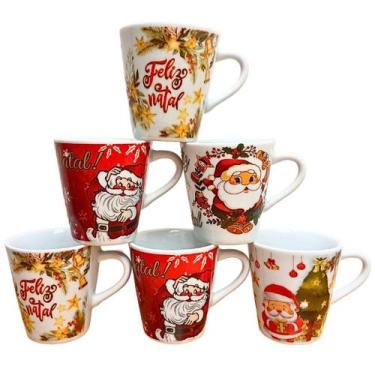 Imagem de Kit Jogo 6 Canecas 120ml Natal - Porcelana - Antilope Decor Porcelanas