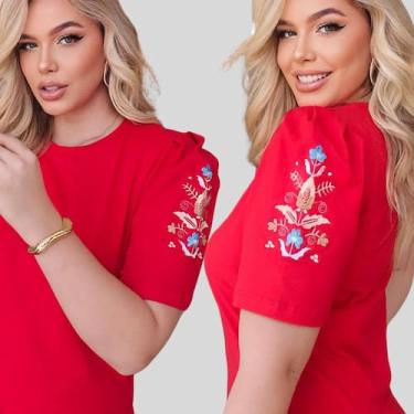 Imagem de Blusa Bordada Feminina Algodão com Elastano Princesa - NoBrand, Flor, 