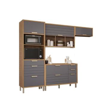 Imagem de Cozinha Modulada Completa Eloise 4 Peças (2aéreos+1balcão+1paneleiro) Cz028 Freijo-titanium - Mgm