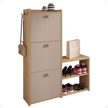 Imagem de Sapateira Vertical 3 Gavetas Banco Prateleira Sapatos Gancho Bolsa Hal