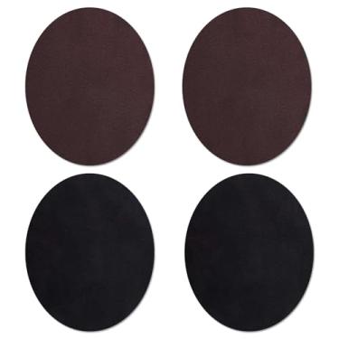 Imagem de 4 peças de remendos de cotovelo para suéteres, costurados ovais de poliéster no cotovelo, remendos de reparo para camisola, jaqueta e calça (preto, marrom escuro)