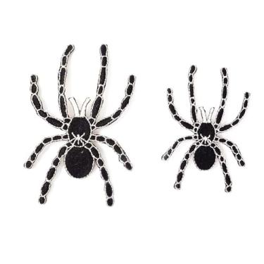 Imagem de 2 peças de adesivos criativos pretos de aranha divertidos bordados em forma de animal costurados em tecido com aplique de crachá para decoração de pano, dois tamanhos