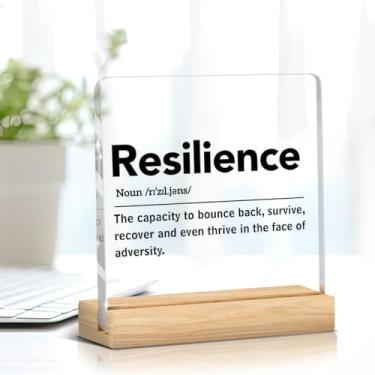 Imagem de Presentes motivacionais inspiradores para mulheres e homens, citação de resiliência, definição de resiliência, placa decorativa de acrílico transparente para escritório em casa, quarto